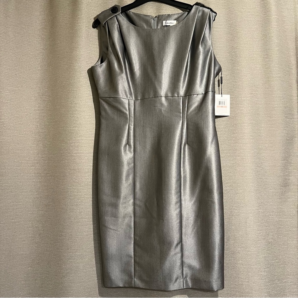Calvin Klein‎ Metallic Grey Sheath Dress - Size 12 (NWT)